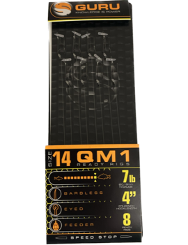 Kabliukai su pavadėliais Guru QM1 Speed Stop Ready Rigs 4'' 14Nr 0.19mm